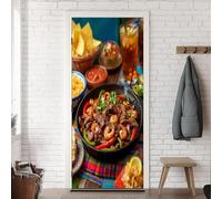 Food Animals Door Stickers for Interior Doors Restaurant Door Murals Self Adhesive 3D Wallpaper Decals for Bedroom Bathroom Living Room Decor 35.4"x82.7" A-0710