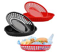 Food Baskets, 6PCS Reusable Plastic Snack Tray Oval Fruit Basket for Hotdogs Burgers Sweets Fruit Picnic Barbecue Party Accessories 2Colors