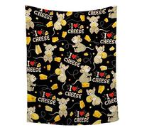 Food Cheese Throw Blanket,Funny Food Blankets Gift,Cozy Soft Fuzzy Plush Cartoon Mouse with Cheese Blanket Opossum Lightweight Flannel Quilt Room Bed Sofa,40"x50"-Throw Size for Kids