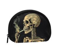 Food Chip Biscuits Mini Coin Purse Pouch Change Holder, Shell Shape Zip Around Wallet,Credit Card Holder for Women, A Skeleton With Burning Cigarette, One Size, Classic