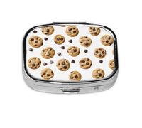 (Food Chocolate Chip Biscuits) Square Pill Box with 2 Compartment Small Pill Organizer Portable Pill Case Vitamin Containers, Travel Essentials 5.5x4x1.8 cm