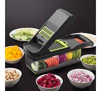 Food Chopper Grinder for Potato Tomato Cucumber Multifunctional Vegetable Slicer with Clean Brush/Hand Guard/Large Container/Drain Basket Vegetable Chopper Onion Chopper Dicer-Green 32x11x11cm(12.5x