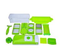 Food Chopper Vegetable Slicer 12 Pieces - Multifunctional Kitchen Aid in Green with Grater, Slicer, Peeler, Insert for Cubes, Slices, Strips, Julienne & Chopper