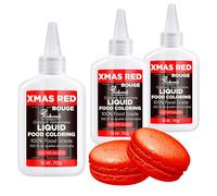 Food Coloring Set Xmas Red - 3 Bottles × 70g Liquid Food Dye, Food-Grade Concentrated Flavorless, Vibrant for Baking Cookies, Cake Decorating, Icing, Fondant, Easter Eggs, DIY Projects