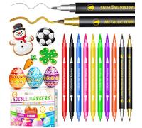 Food Colouring Pens - 10 pcs Dual Sided Edible Icing Pens with Fine ＆ Thick Tip, Edible Markers Paint for Cake Decorating, Cookies, Fondant, Frosting, Icing, Easter Eggs, Food Grade Gourmet Writers