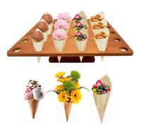 Food Cone Stand with 36 Holes,Wooden Waffle Chip Cones Sweet Cake Stand,Dessert Snacks Display,Sushi Popcorn Rack,Charcuterie Buffet Risers For Wedding Birthday Party Anniversaries Food Truck