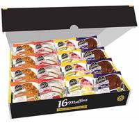 Food Connections Assorted Mixed American Style Fluffy Muffins, 4 Flavours, 16 Per Box (16 Muffins, Topped)