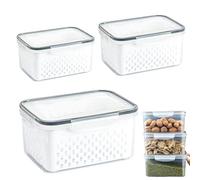 Food Containers, Airtight Storage Box, 7.17in Kitchen Produce Organizer, Removable Colander Insert, Bpa Authentic Design for Fridge, Vegetable, Berry, Salad, Meal Prep