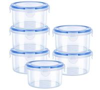 Food Containers with Lids, 6 Pack 600ml Plastic Reusable Snack Pots with Clip Lock, Round Clip Lock Food Containers, Leak-Proof Small Storage Container Set Stackable for fruits yoghurt fridge & Travel
