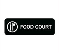 Food Court Sign Stickers, 10X3 Inch Acrylic Plaque With Strong Adhesives For Door Office Business Outdoor, White Letters On Black Background