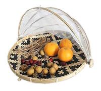 Food Cover Bamboo Anti-Mosquito Storage Baskets Foldable Hand-Woven Tent Dustpan Fruit Dustproof Cover Picnic Mesh Net Tent (40cm in Diameter)
