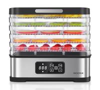 Food Dehydrator with 5 Stackable Trays, Stainless Steel Base for Kitchen Countertop, Adjustable Timer & Temperature Touch Control for Dried Fruit, Herbs, Veggies and Beef Jerky (White)