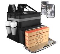 Food Delivery Bag,Large Insulated Backpack for Doordash/Uber Eeats, Expandable Cooler Bags for Bike/Motorcycle with Reflective Strip and Cup Holders,Reusable Pizza Food Delivery Bag with Hand Straps
