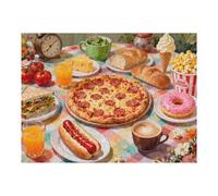 Food Feast 500 Piece Puzzle for Adults, Pizza Hot Dog Sandwich Popcorn and Coffee Artwork, Fun Donut Jigsaw for Seniors, Great Family Game Gift, 20.5x15 in