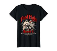 Food Fight Chicken & Pig Silly Pun Value Graphic T-Shirt, Women, Black, S