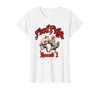 Food Fight Chicken & Pig Silly Pun Value Graphic T-Shirt, Women, White, S
