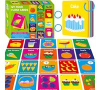 Food Flashcards, 50 Double-Sided Cards, Veggies, Fruits, Snacks, Desserts, Grain Cards Educational Learning Tools for Preschool and Toddlers Learning (2 Reclosable Rings Attached)
