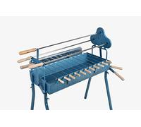 Food From Cyprus Greek Cypriot Portable Charcoal Barbecue BBQ Grill Rotisserie Foukou Height Adjustable with Lifting Lever Mechanism Model B, Blue
