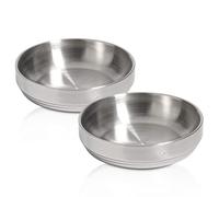 Food Grade 304 2pcs Cat Bowl Stainless Steel,Shallow and Wide Metal Cat Food Water Feeder, Durable Double Layer Pet Feeding Dishes for Kitten, Puppy, Whisker Stress Free