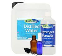 Food Grade Hydrogen Peroxide 12% (11.97%) - 500ml - with 5 litres of Distilled Water, 30ml Blue Glass Spray Bottle & 30ml Amber Glass Dropper Bottle
