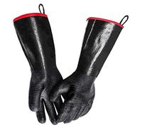 Food-Grade Neoprene Rubber BBQ Gloves, Water, Fire & Stain Resistant Gloves, Heat Resistant Oven Glove for Brewing Beer, Frying Turkeys, Dying Yarn, Cooking Barbecue Gloves, Hot Pads (Black)