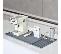 Food Grade Silicone Mat Waterproof Coffee Tamper Mat 61 * 40.5cm with Raised Edge, Detachable Dish, Cup Drying Mat Kitchen Countertop Coffee Machine Accessories-100% silicone (Gray)