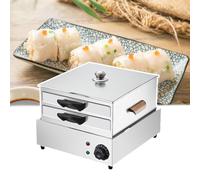 Food-Grade Stainless Steel Cuisine Cooker, 2-Layer Rice Noodle Rolls Machine, 60-Minute Timer Adjustment, Anti-Scalding Handle on Lid, for Seafood, Dumplings,A