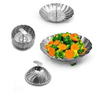 Food-Grade Stainless Steel Steamers Vegetable Steamers Basket with Extendable Handle and Foldable Silicone Feet，Strainer Insert for Pots, Pans, Crock Pots & More 9inch