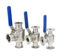 Food Grade Tri Clamp 1.5" 2" 2.5" Ferrule O/D 50.5/64/77.5mm L/T Port 304 Stainless Steel 3 Way Ball Valve Homebrew Diary(51x 64mm 2 in. TC,T- Port)