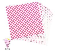 Food Grade Wrap Paper, 100 Sheets Greaseproof Paper Sheets, Oil-Proof Wrapping Wax Tissue, Waterproof Checkered Burger pad for Deli Sandwich Cakes Cheese(26x28cm Pink)