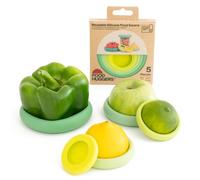 Food Huggers 5pc Reusable Silicone Food Savers | BPA Free & Dishwasher Safe | Fruit & Vegetable Produce Storage for Onion, Tomato, Lemon, Banana, Cans & More | Round, Sage Green