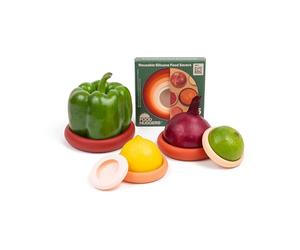 Food Huggers 5pc Reusable Silicone Food Savers | BPA Free & Dishwasher Safe | Fruit & Vegetable Produce Storage for Onion, Tomato, Lemon, Banana, Cans & More | Round, Terracotta