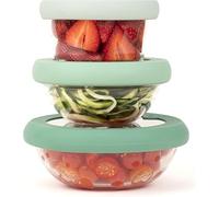 Food Huggers Bowl Lids | Silicone & Glass Replacement Lids for Glass Storage Containers | Crack-Resistant | Fits Round Container Brands & Bowls | 3 Lid Set (XS, S, M) - Gradual Green