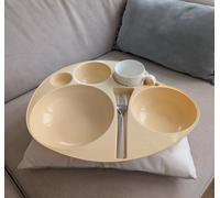 Food Lap TV Tray Plate with Lid, Compartments, Dividers, Portable, Bowl, Dinner, Lunch, Takeaway, Student, Disability, Breakfast (Vanilla Fudge)