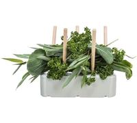 Food manger, ceramic/wood, 26 × 23 × 17 cm, grey