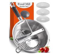 Food Mill Stainless Steel with 3 Discs - Best Rotary Food Mills for Tomato Sauce, Potatoes, Baby Food or Canning - Soft Silicone Handle and Dishwasher Safe - Includes 21 Digital Recipes with Videos