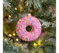 Food or Drink Glass Christmas Bauble (Pink Sprinkles Donut Ring 10x9x3.5cm)