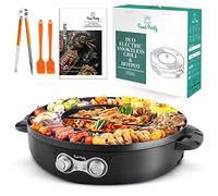 Food Party Hot Pot Electric BBQ Grill with Upgraded Separable Cooking Plate 220V 2200W Hotpot Chinese Pot Cooker Korean Barbecue Thai ShabuShabu 2 in 1 Set
