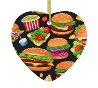 Food Pattern Funny Print Christmas Ornament Heart Shaped Ceramic Festive Xmas Home Party Keepsakes Decor