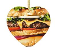 Food Pattern Funny Print Holiday Heart Shaped Ceramic Christmas Ornament Xmas Tree Hanging Decor Themed