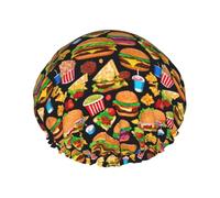 Food Pattern Funny Print Reusable Bath Shower Caps For Women Long Hair,Double Layer Bathing Shower Hat