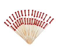 Food Picks - with Bead and Rope 100 Pieces, Party Skewer with Knotted Top, Sustainable, Splinter-Less Finish, Decorative Cocktail Stick for Wedding Drinks Fruit Dessert