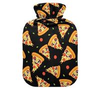 Food Pizza Black Hot Water Bottle with Cover for Pain Relief Warm Water Bag for Pregnant Women, 2L