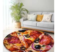 Food Pizza Onion Pattern Machine Washable Round Area Rug 150 cm, Golden Yellow Printed Circular Rug Non-slip Carpet - Soft Short Pile Carpet Floor Decorate for Living Room Bedroom Playroom