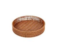Food Plate Handwoven Rattan Storage Tray Round Shape Fruit Vegetable Cake Wicker Basket for Bedroom & Home Office(6 * 30cm)