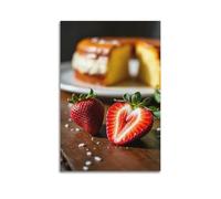 Food Poster Ripe Strawberry Sliding Into A Bowl of Chia Seed Pudding with Coconut Flakes Poster Wall Art Canvas Aesthetic Cover Painting for Living Room Bed Room 08x12inch(20x30cm) Unframe-style