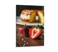 Food Poster Ripe Strawberry Sliding Into A Bowl of Chia Seed Pudding with Coconut Flakes Poster Wall Art Canvas Aesthetic Cover Painting for Living Room Bed Room 20x30inch(50x75cm) Frame-style