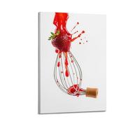 Food Poster Ripe Strawberry Sliding Into A Bowl of Coconut Milk Bircher Muesli with Sliced Almonds Poster Wall Art Canvas Aesthetic Cover Painting for Living Room Bed Room 08x12inch(20x30cm) Frame-st