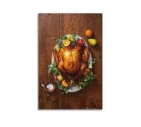 Food Poster Roast Turkey with Fruit Veggie Border Decorative Painting Canvas Wall Posters And Modern Family Bedroom Decor 24x36inch(60x90cm)
