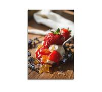 Food Poster Sliced Strawberry Diving Into A Puddle of Spiced Plum And Star Anise Compote Poster Wall Art Canvas Aesthetic Cover Painting for Living Room Bed Room 20x30inch(50x75cm) Unframe-style